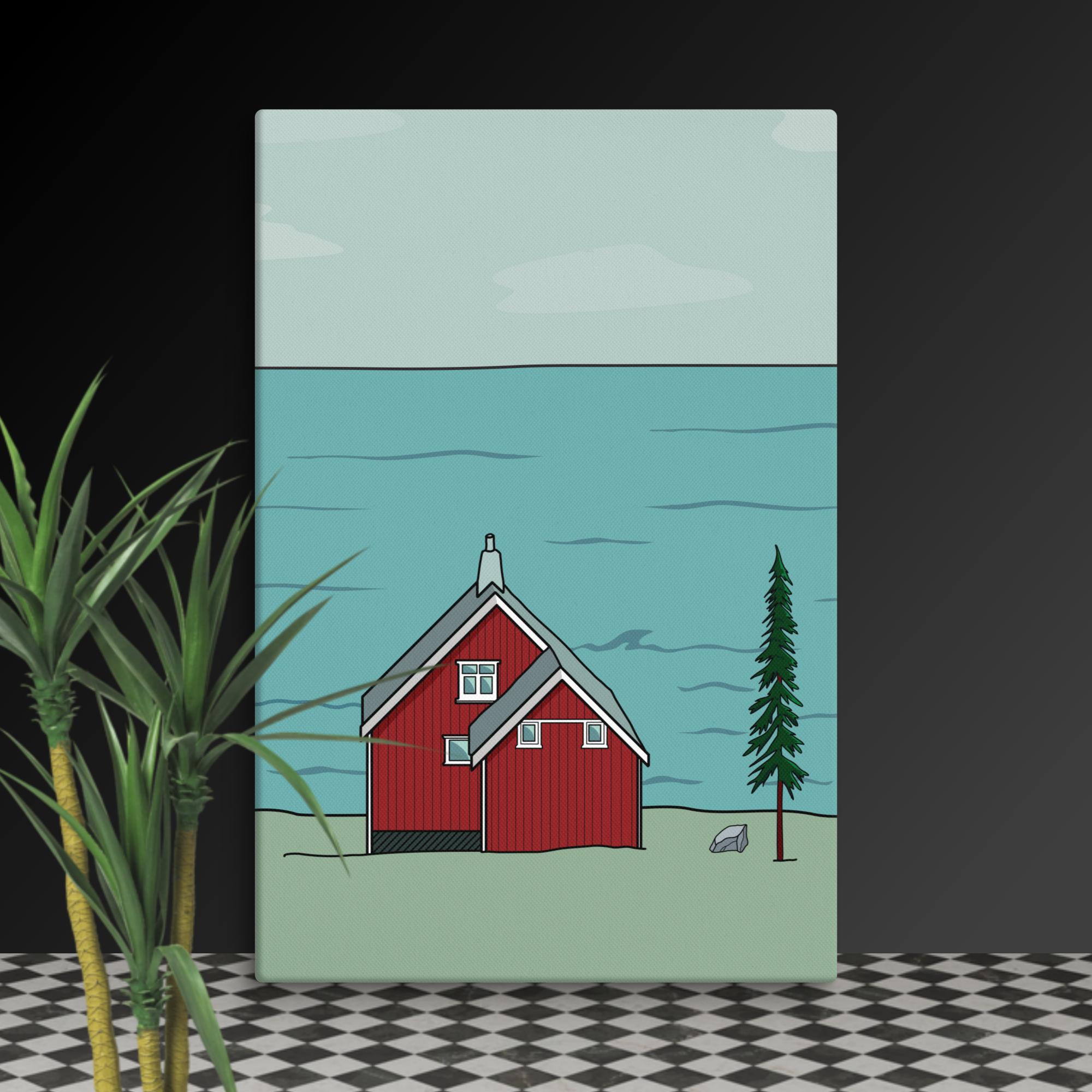toile-paysage-scandinave-cabane-lac